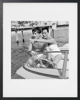 ALAIN DELON AND BELLA DARVI BOATING CANNES 1958