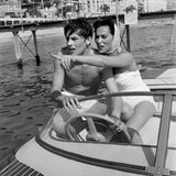 ALAIN DELON AND BELLA DARVI BOATING CANNES 1958